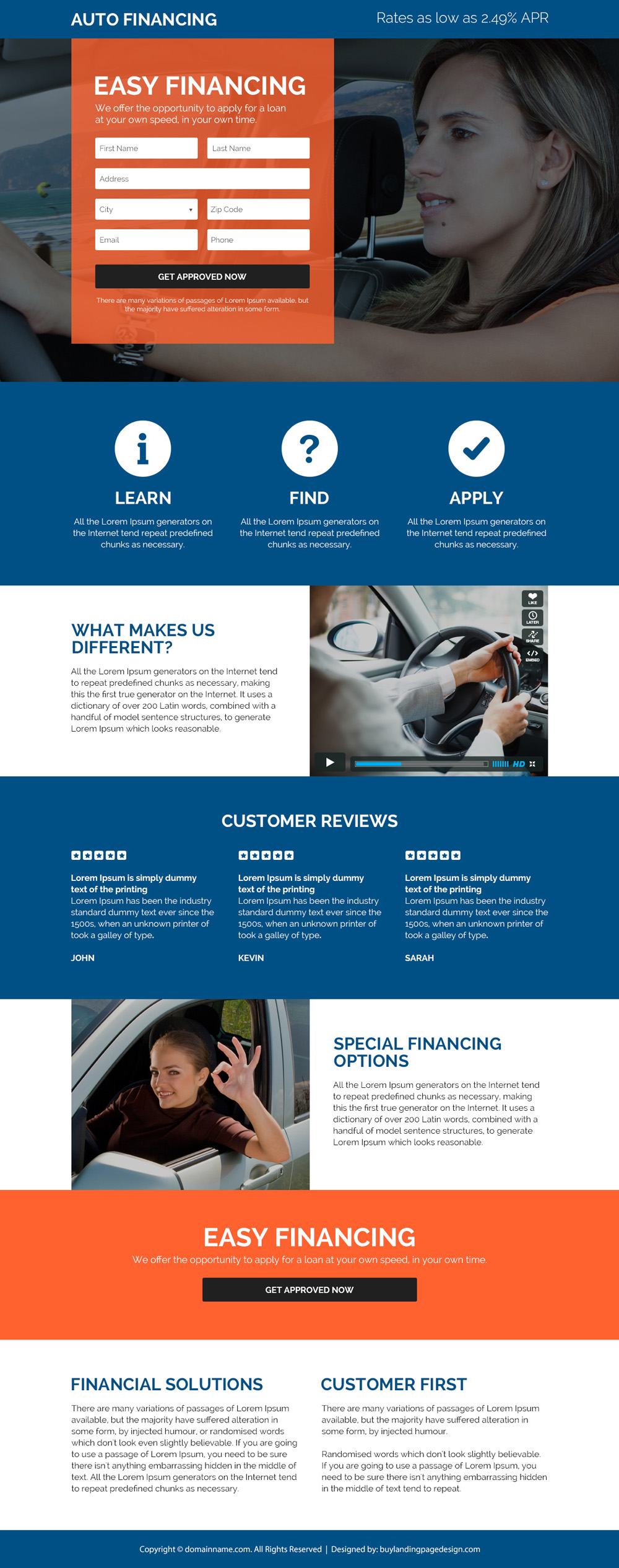 auto financing solutions landing page design