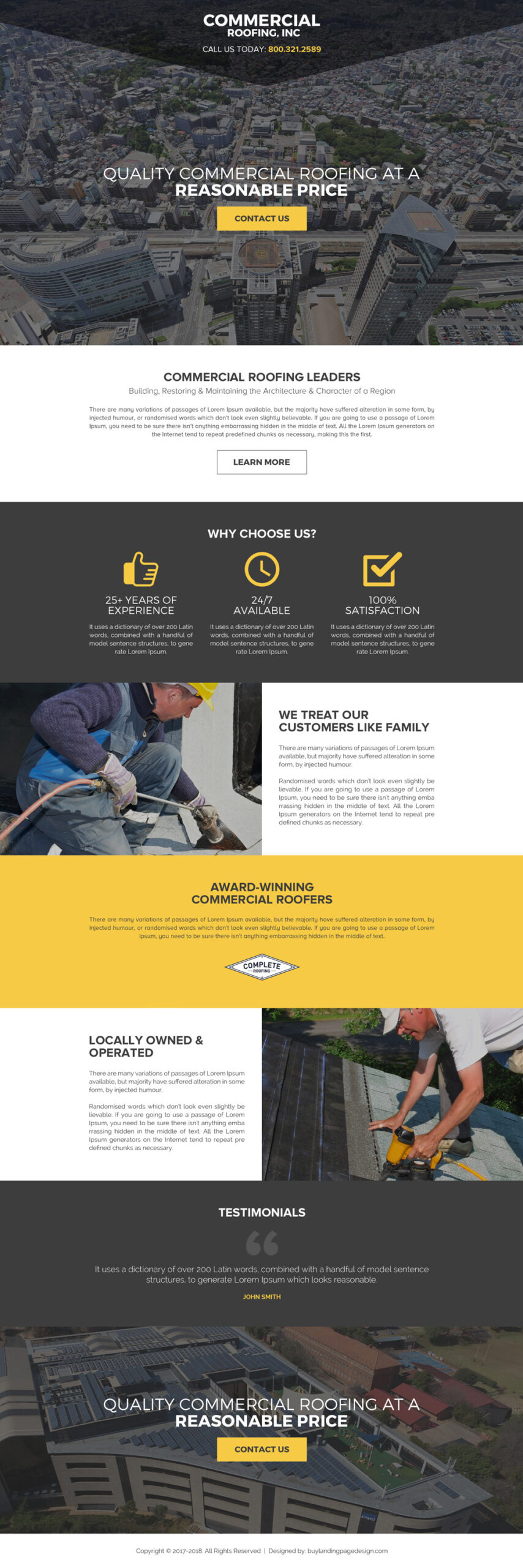 Quality commercial roofing leaders landing page