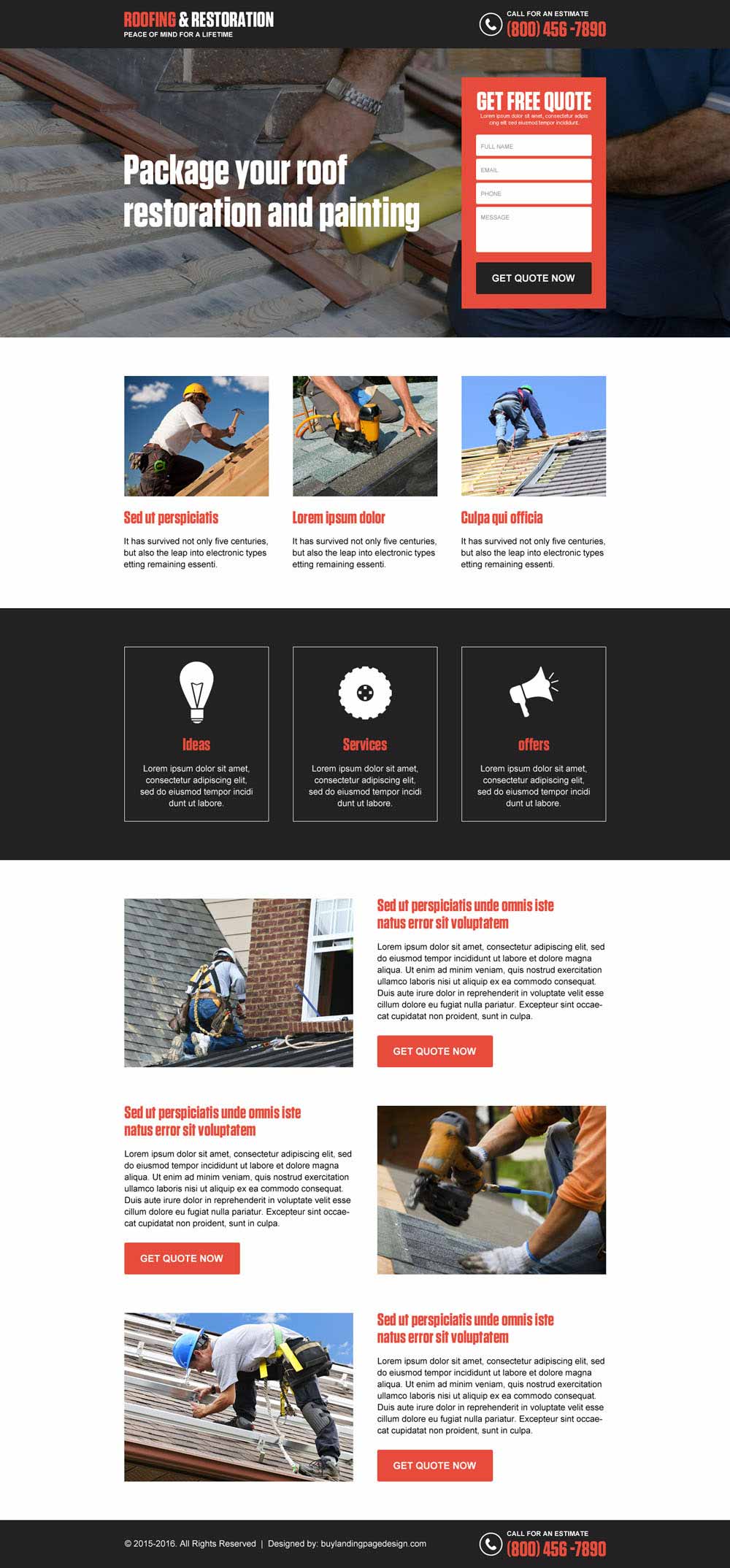 Roofing restoration and painting free quote responsive landing page