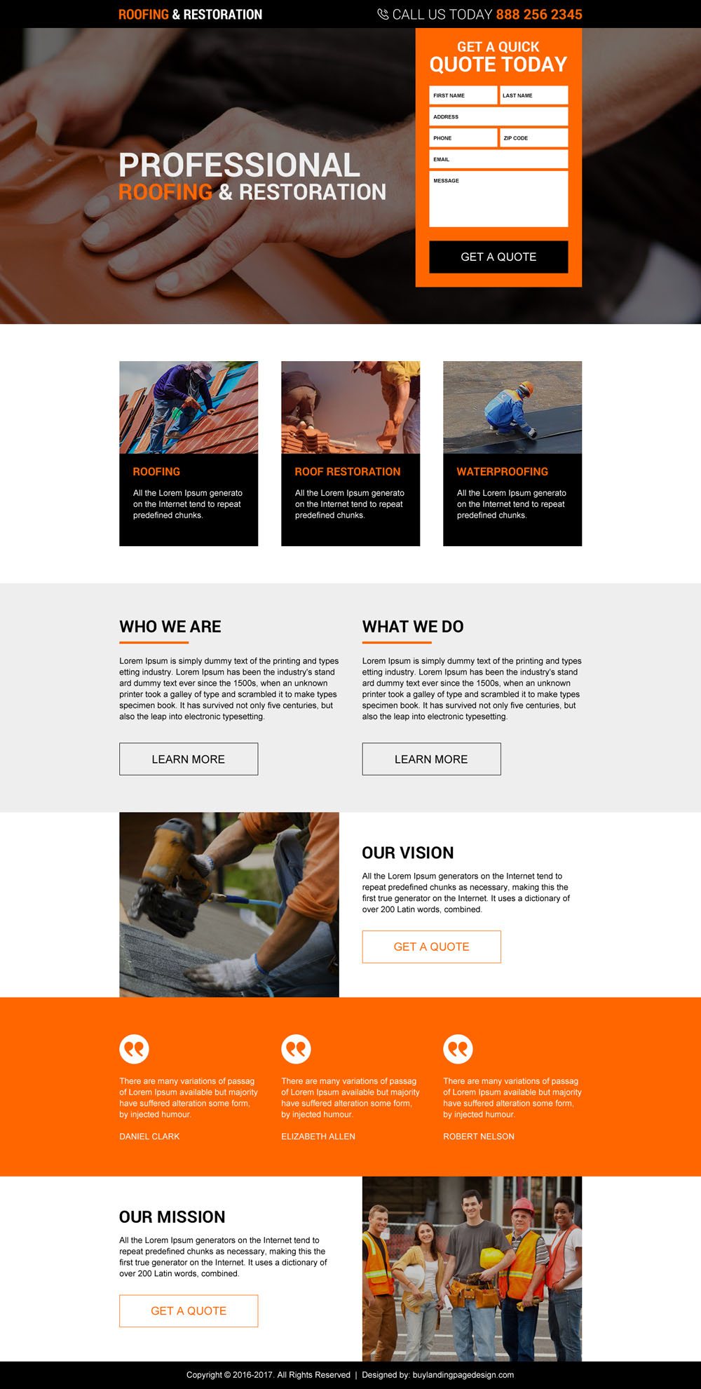 Professional roofing and restoration services responsive landing page