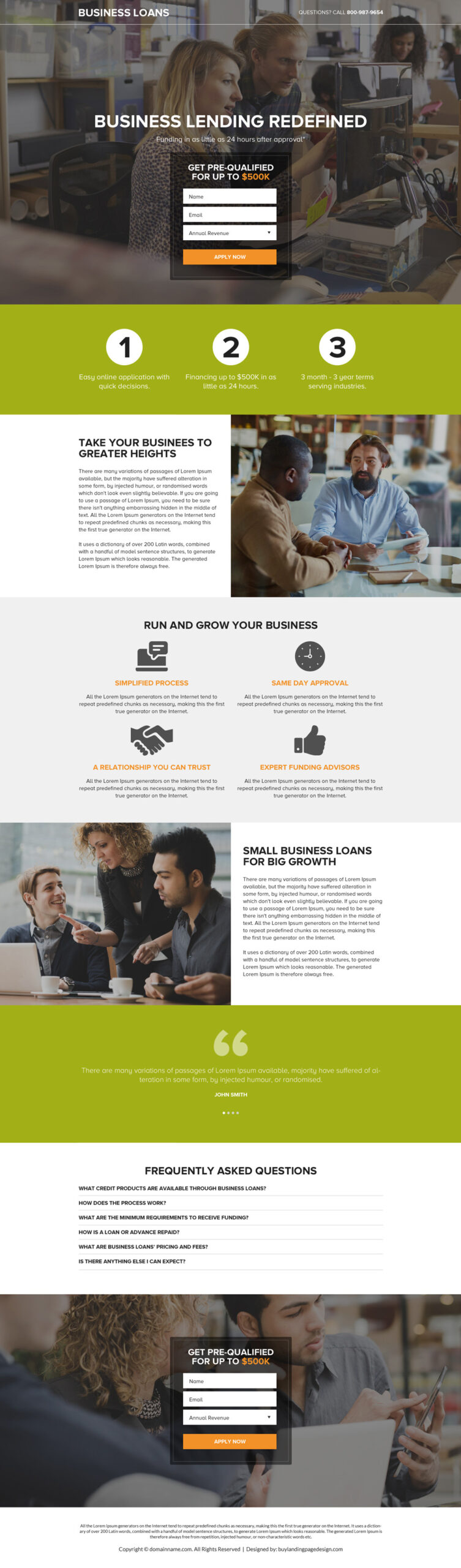 Business loan lenders landing page