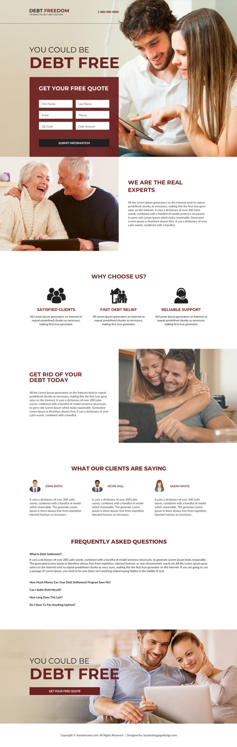 Debt relief service landing page