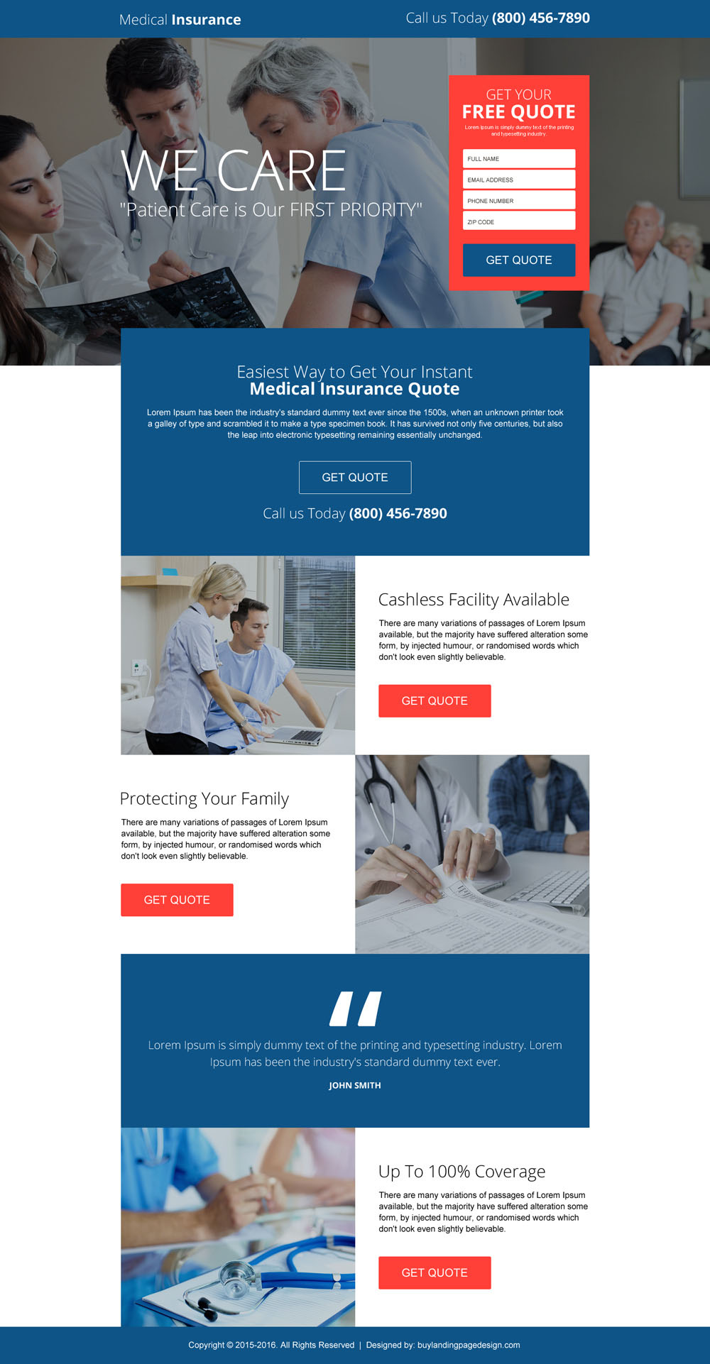 heath and medical insurance landing page