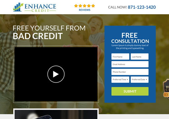 bad credit free consultation landing page