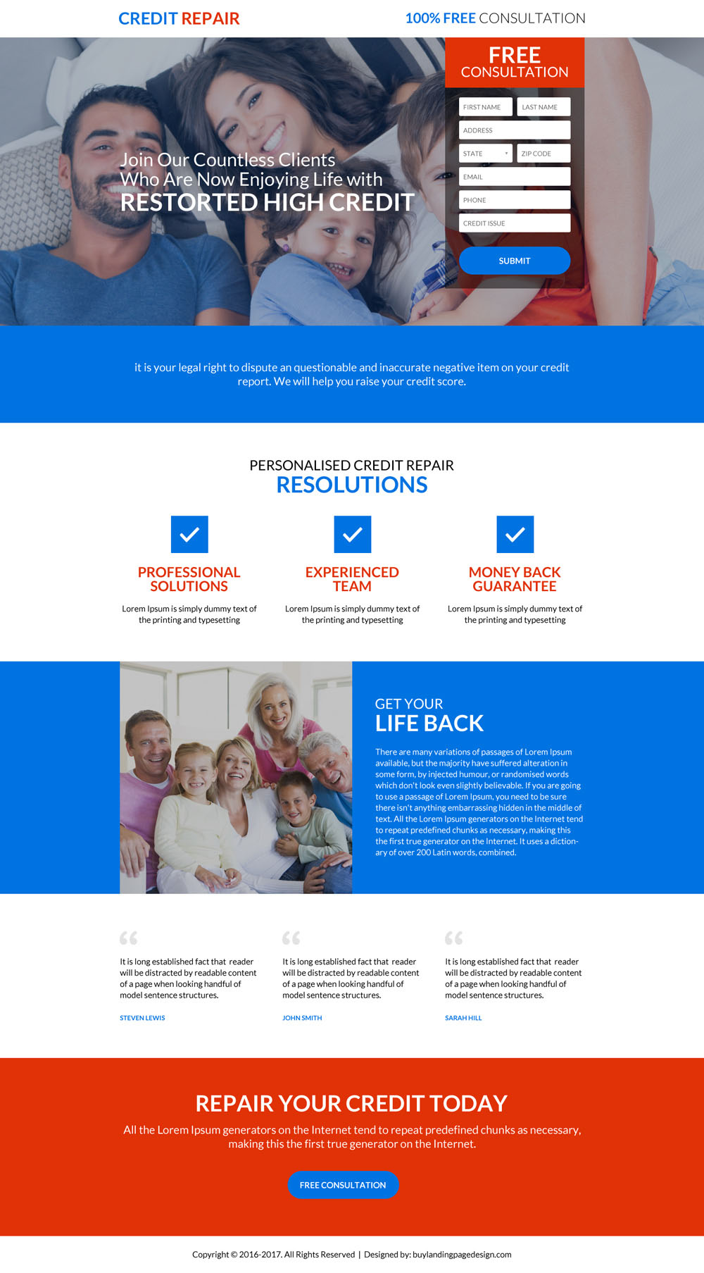 Credit repair service landing page