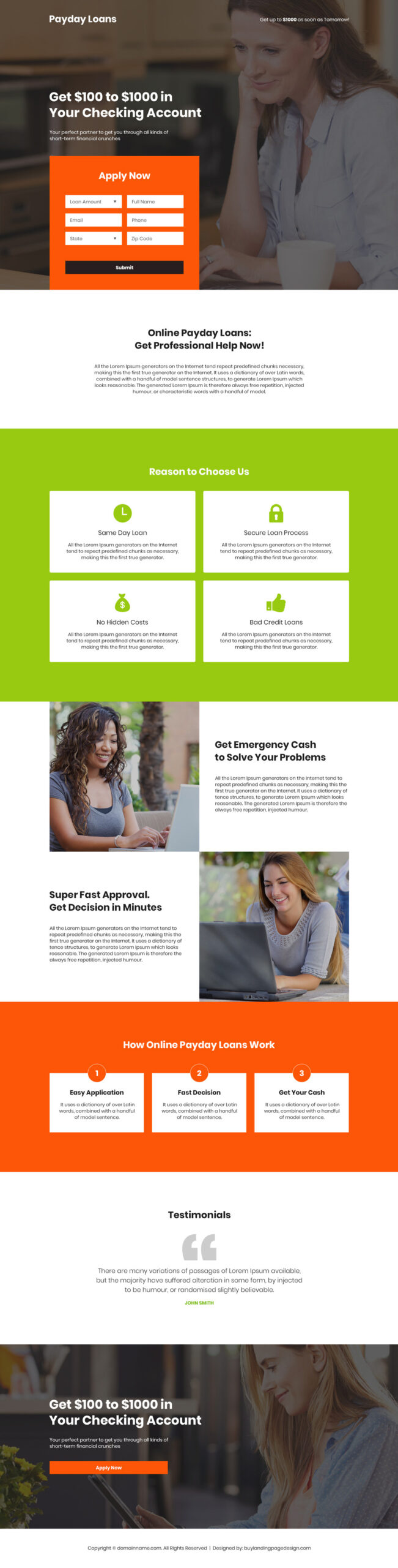payday loan business landing page