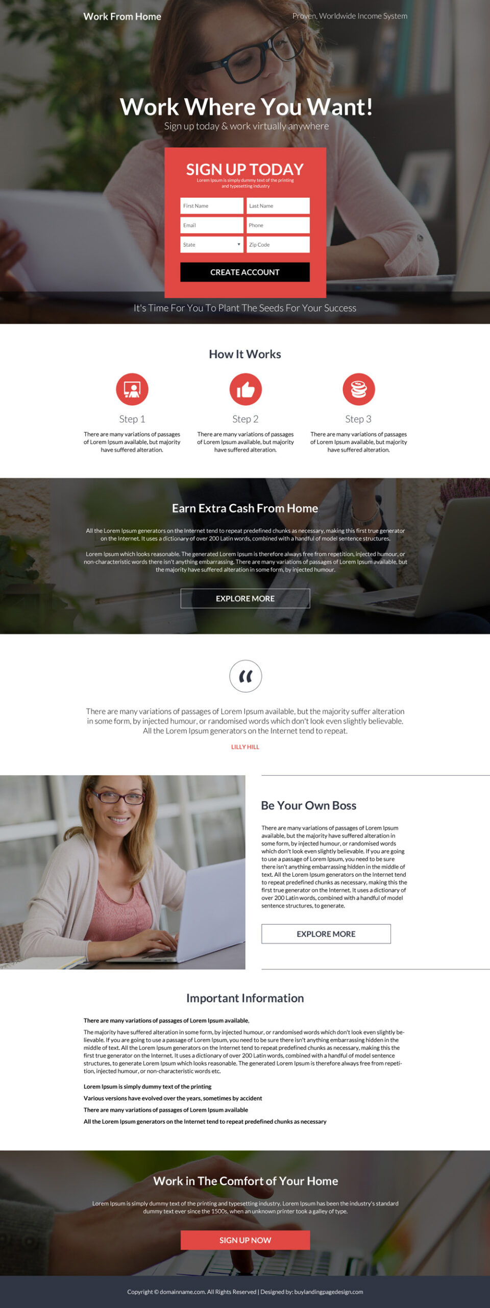 work from home landing page
