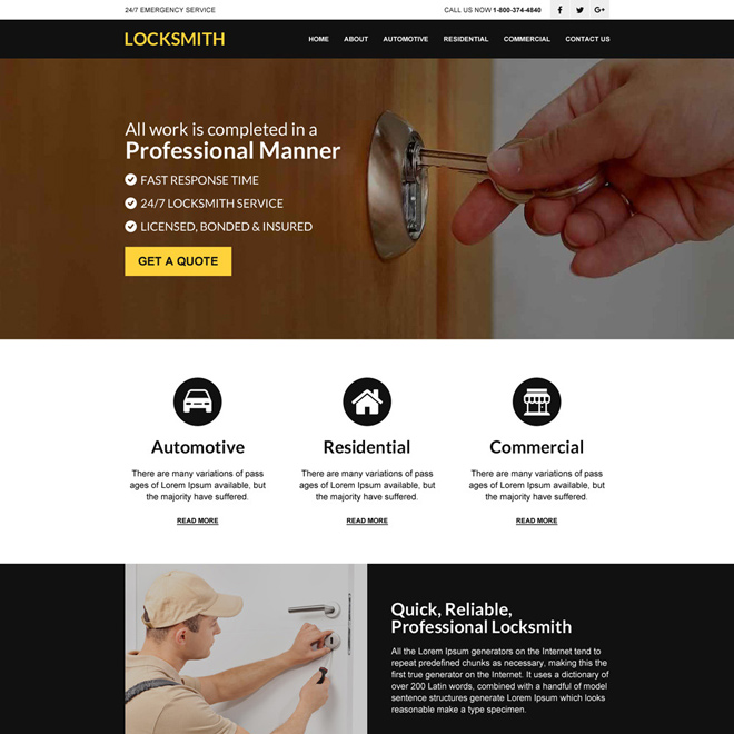 24 hour locksmith services responsive website design Locksmith example