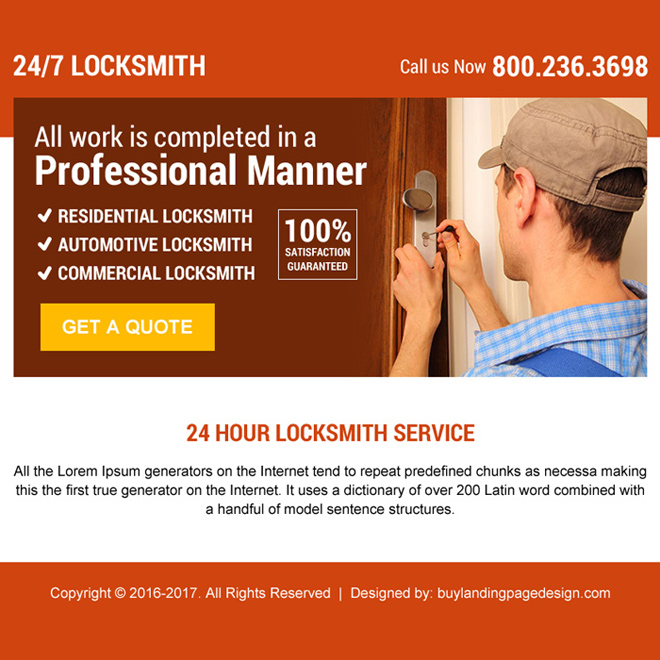 24 hour locksmith service free quote ppv landing page Locksmith example