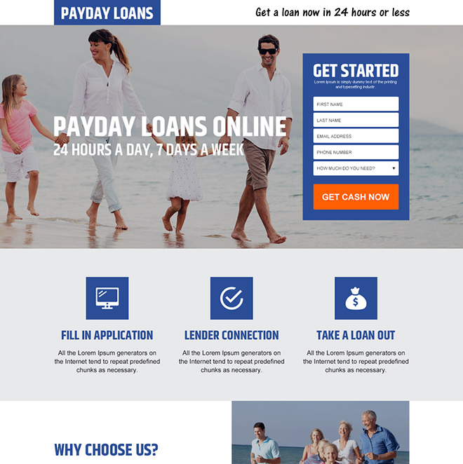 payday loan lead capture responsive landing page design