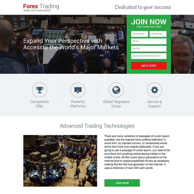 responsive forex trading brokers mini landing page design Forex Trading example