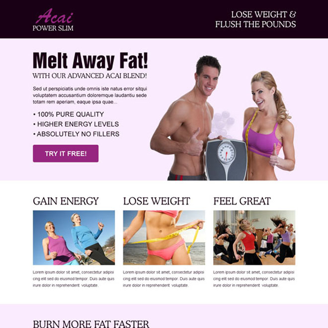 acai power slim clean responsive weight loss squeeze page design Weight Loss example