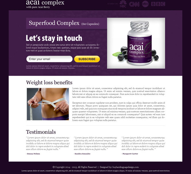 acai berry superfood complex email subscription landing page design Weight Loss example