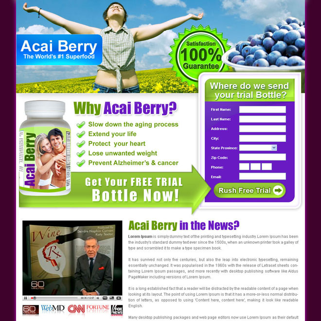 acai berry clean and converting lead capture weight loss landing page design for sale Weight Loss example