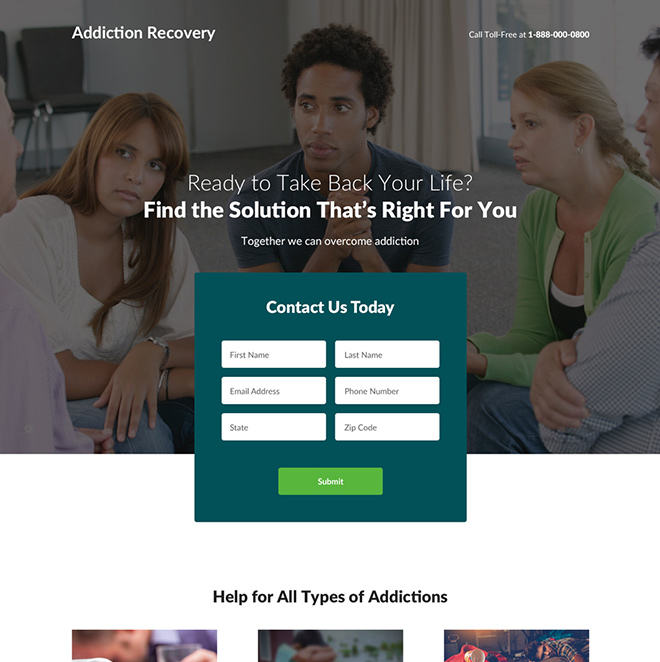 addiction recovery and treatment center landing page design Medical example