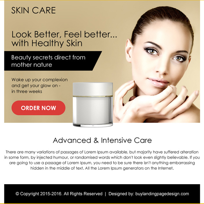 advance intensive skin care ppv landing page design