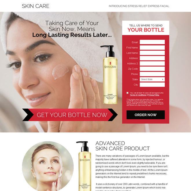 skin care product trial offering bank page design