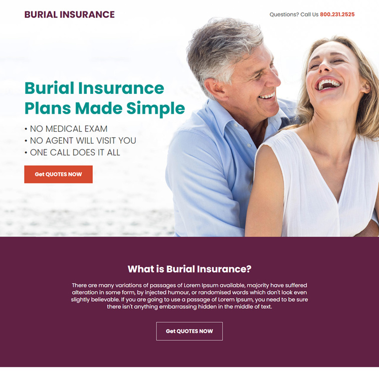 affordable burial insurance plans responsive landing page design Burial Insurance example