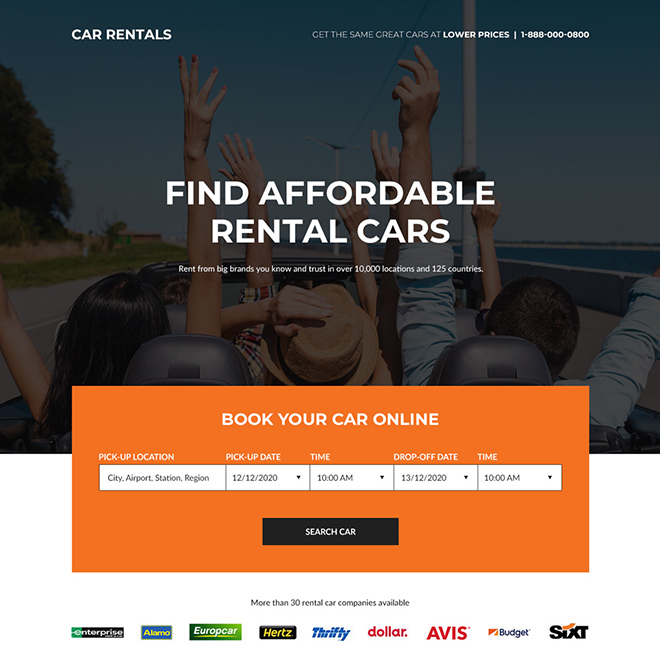affordable car rental service responsive landing page design Car Hire and Car Rental example
