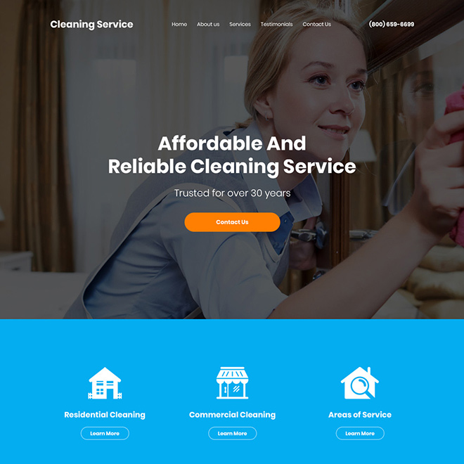 residential and commercial cleaning service company website design Cleaning Services example