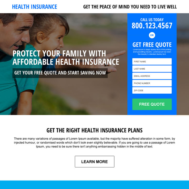 affordable health insurance quote responsive landing page design