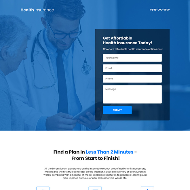 affordable health insurance lead capture responsive landing page design