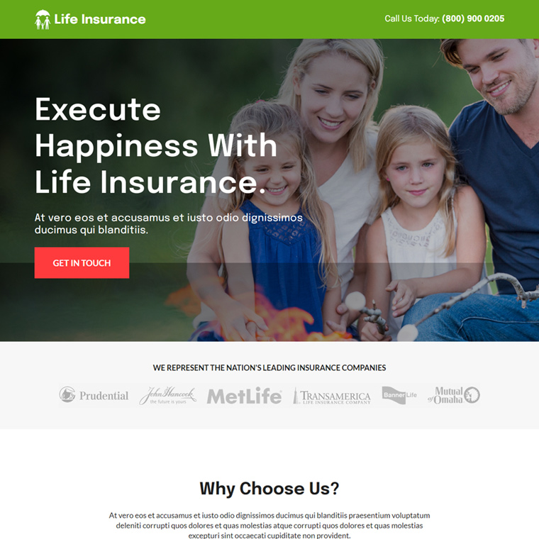 life insurance coverage lead capture landing page Life Insurance example