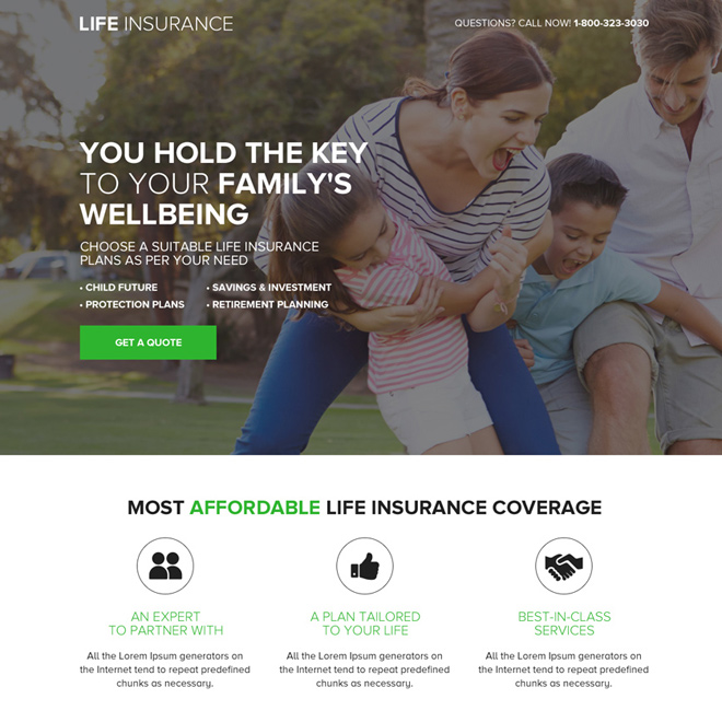 responsive life insurance quote mini landing page design