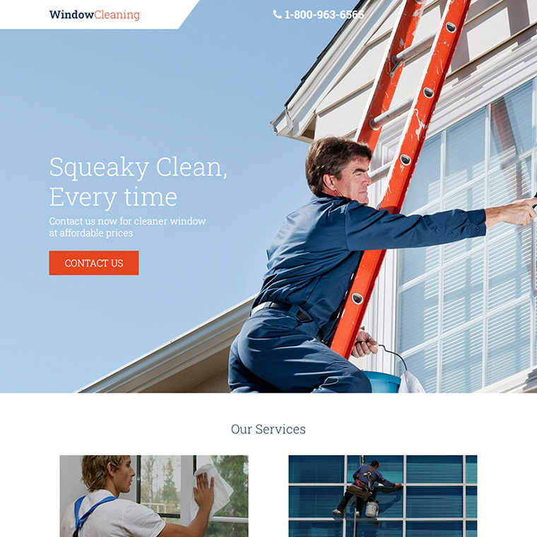 window cleaning service lead capture landing page Cleaning Services example