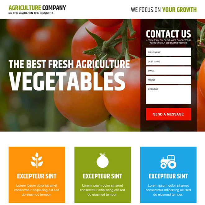 agriculture company responsive lead capturing landing page design