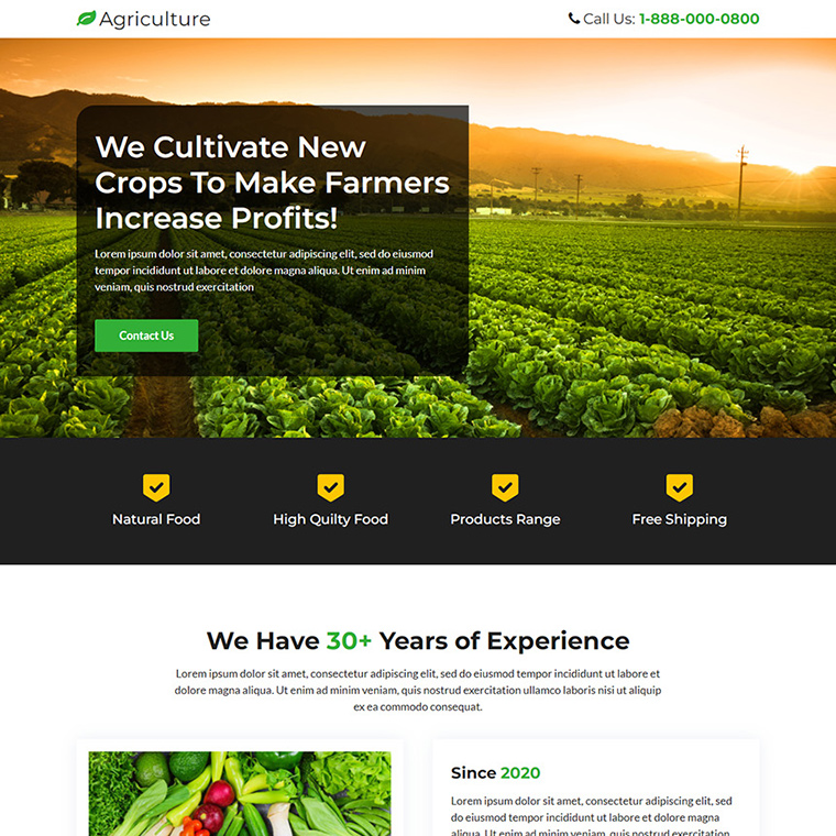 agriculture service responsive landing page design