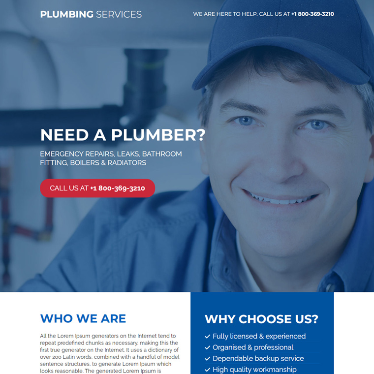 plumbing service click to call landing page