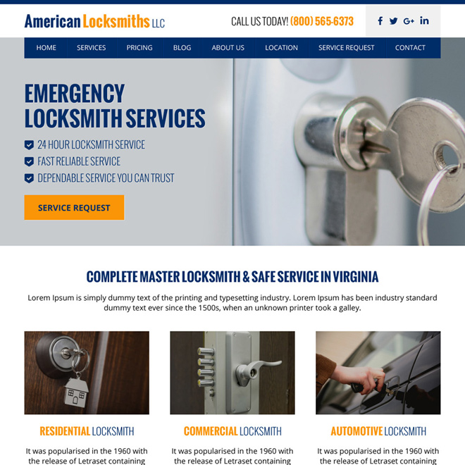 american locksmith service responsive website design Locksmith example