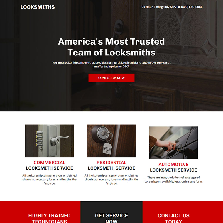 emergency locksmith service lead capture landing page