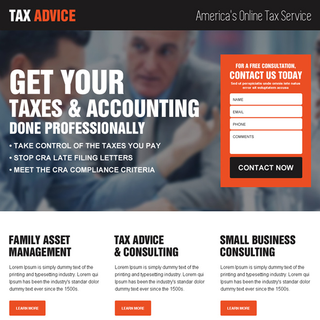 tax and accounting small lead capture landing page design