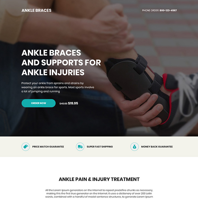 ankle brace product responsive landing page design