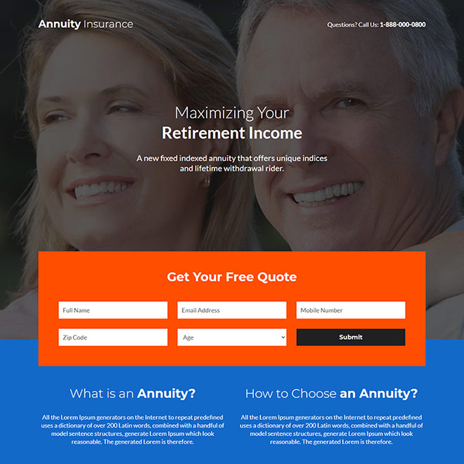 annuity insurance plans free quote responsive landing page Retirement Planning example