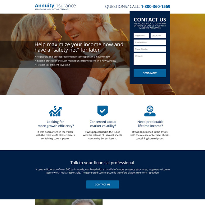 responsive annuity insurance plans landing page design