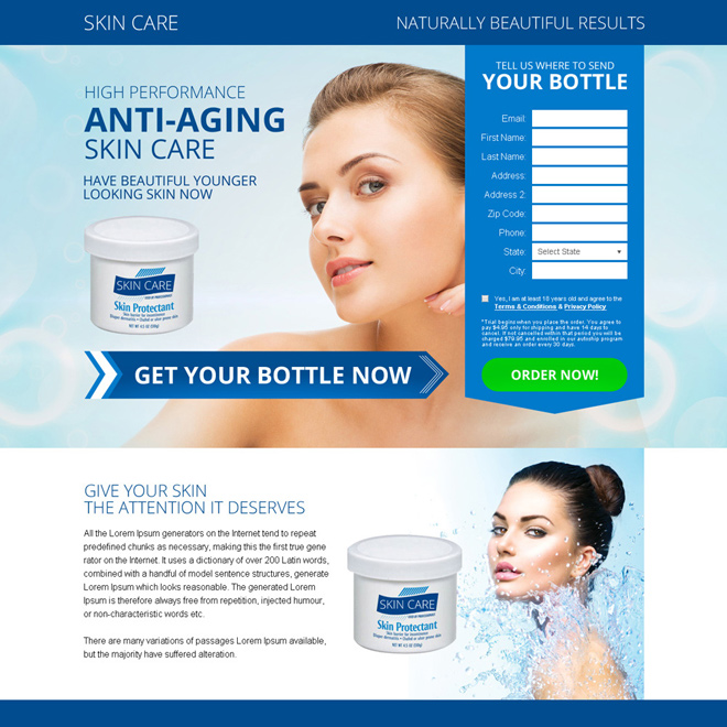 anti aging skin care bank page design Skin Care example