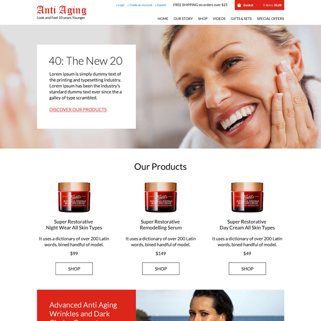 anti ageing products selling responsive website design