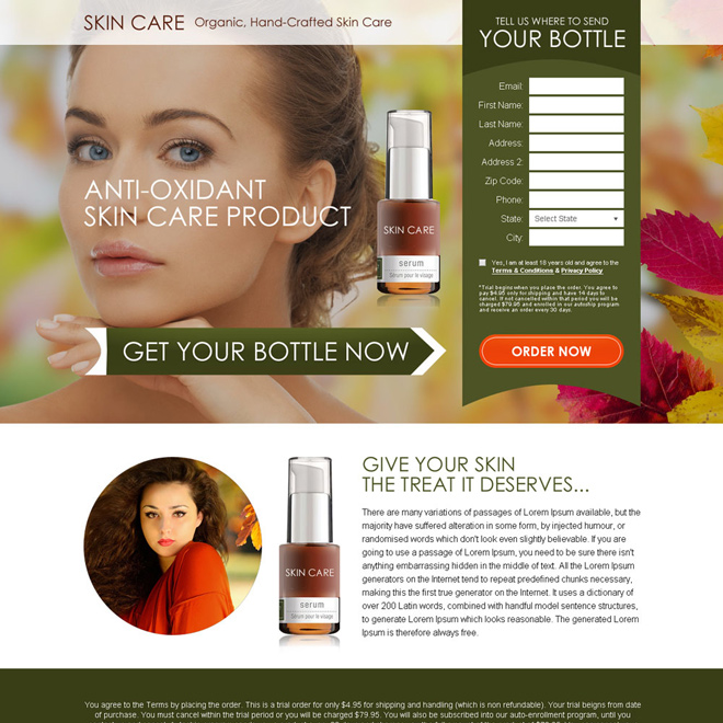 anti oxidant skin care bank page design Skin Care example