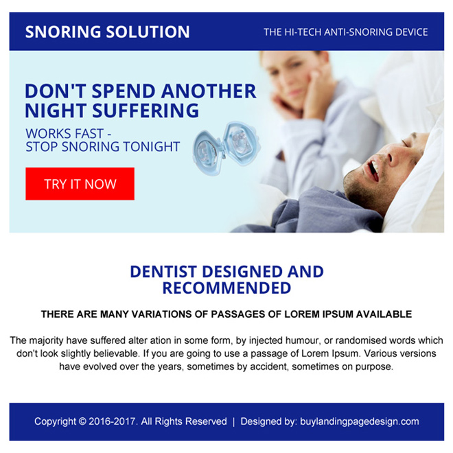 anti snoring device selling ppv landing page design Anti Snoring example