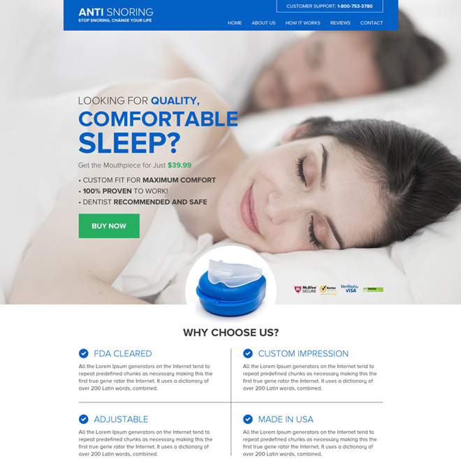 anti snoring mouthpiece selling responsive website design