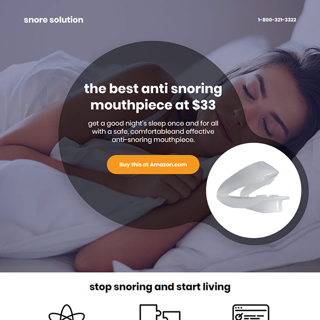anti snoring mouthpiece selling responsive call to action landing page design Anti Snoring example