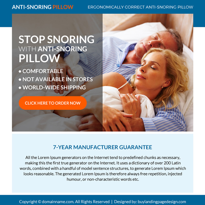 anti snoring pillow selling ppv landing page design Anti Snoring example