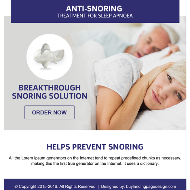 anti snoring device selling ppv landing page design