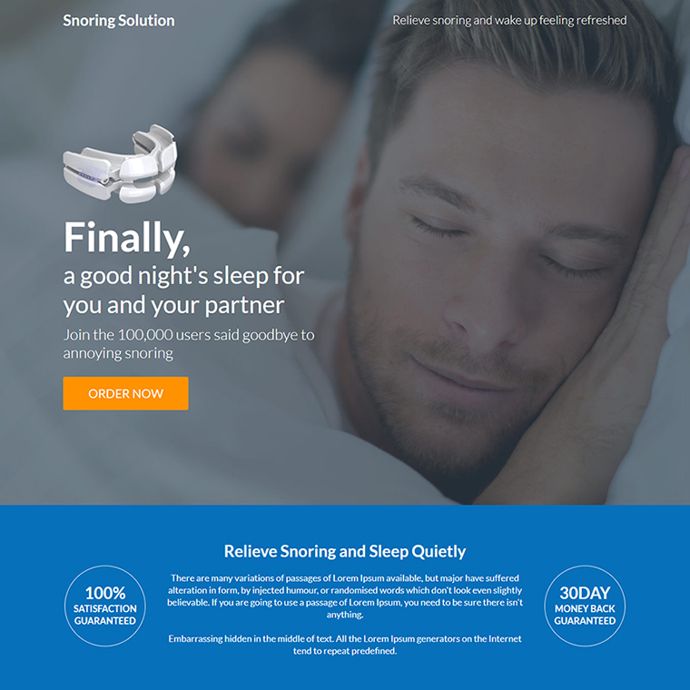 anti snoring product responsive landing page Anti Snoring example