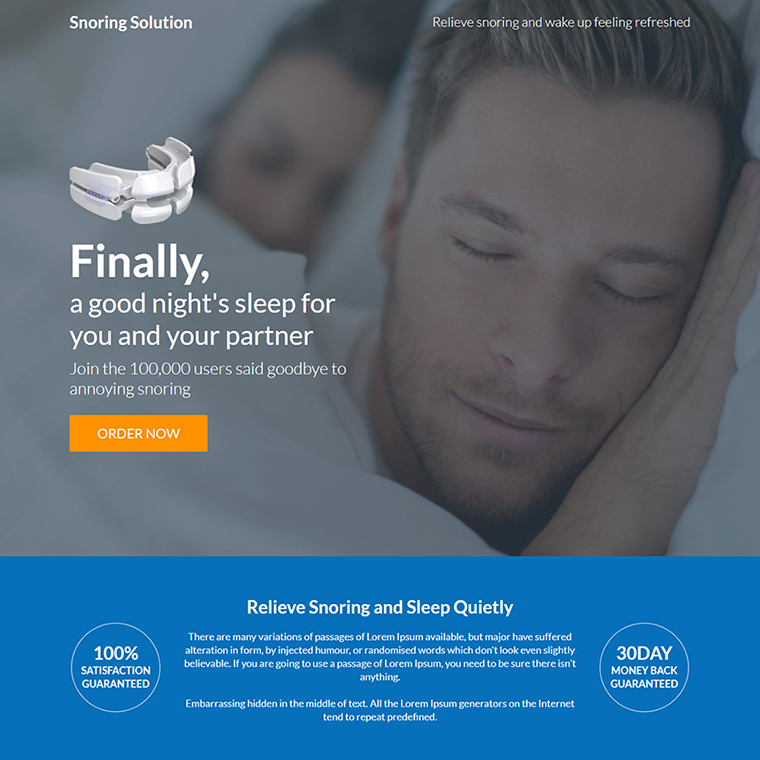 anti snoring product responsive landing page