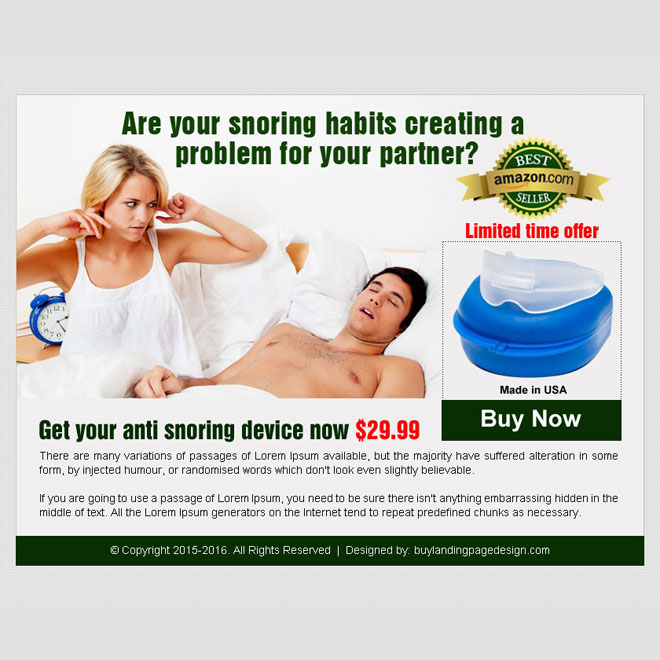 anti snoring product selling ppv landing page design