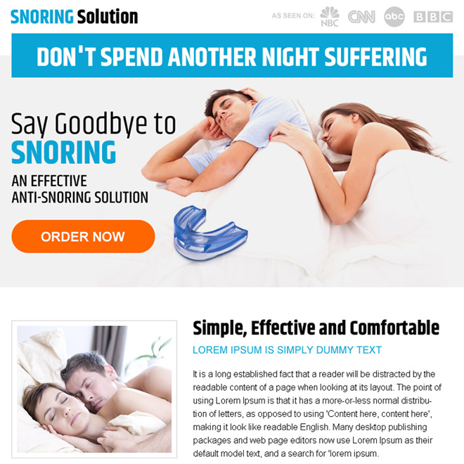 anti snoring solutions ppv landing page design